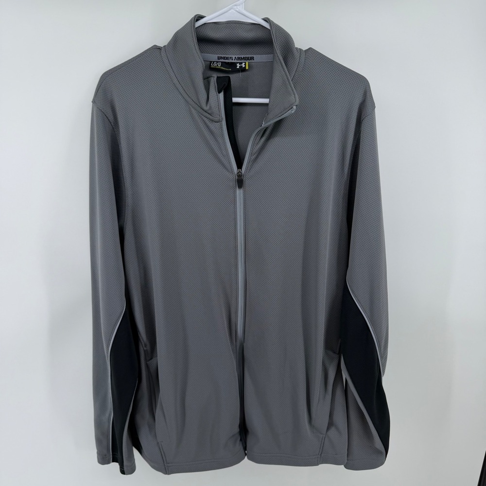 Under Armour Mens Loose Fit Full Zip Track Jacket Grey Black Mesh Size Large